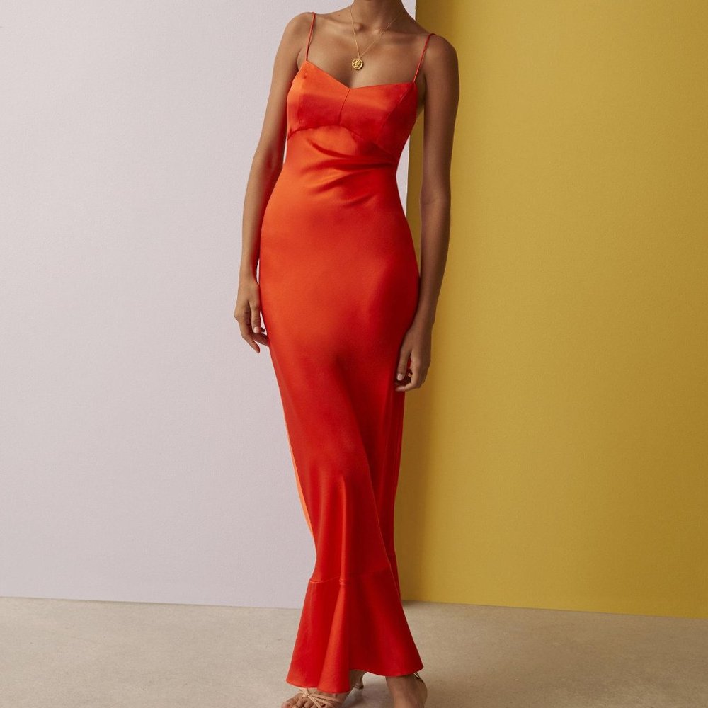 SALONI Mimi B fluted silk-satin midi slip dress